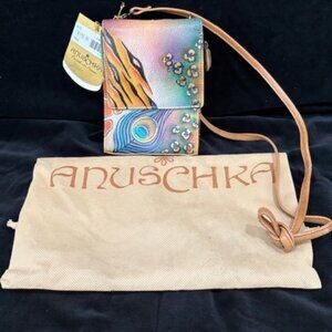 ANUSCHKA LEATHER HAND PAINTED PURSE WITH SHOULDER STRAP - NWT